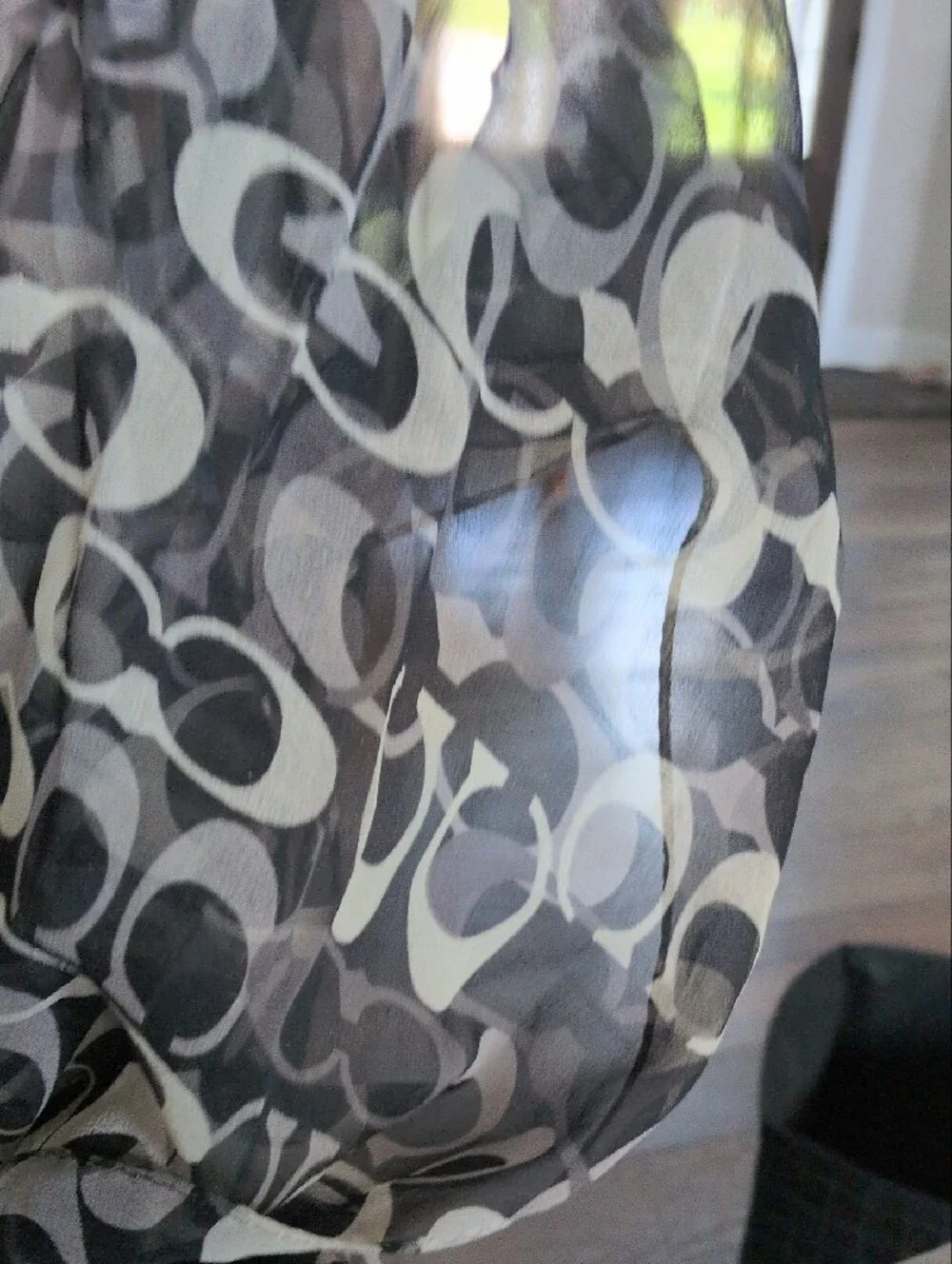 COACH Vintage Sheer Silk Chiffon Signature C Oblong Scarf Wrap Black Grey 54 HTF